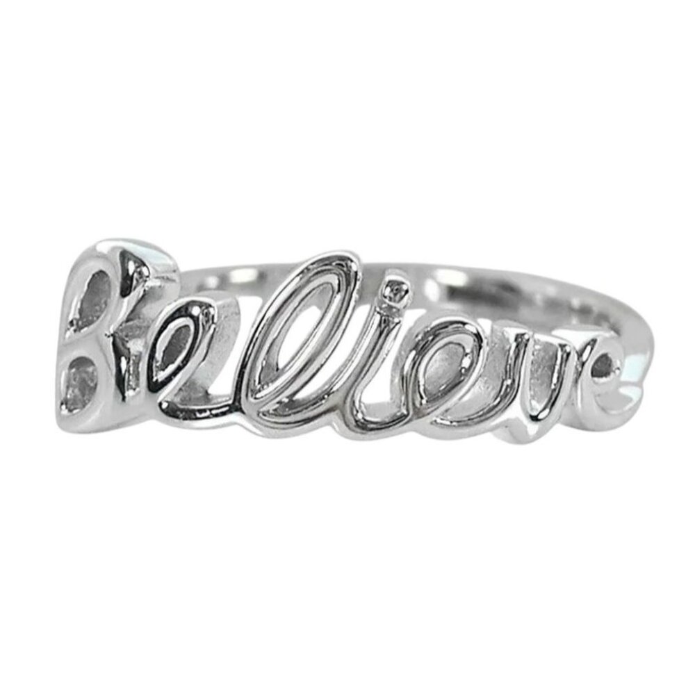 925 Sterling Silver "Believe" Script Ring Inspira… - image 2